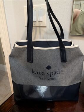 kate spade Two-Tone Navy and Gray Canvas Tote